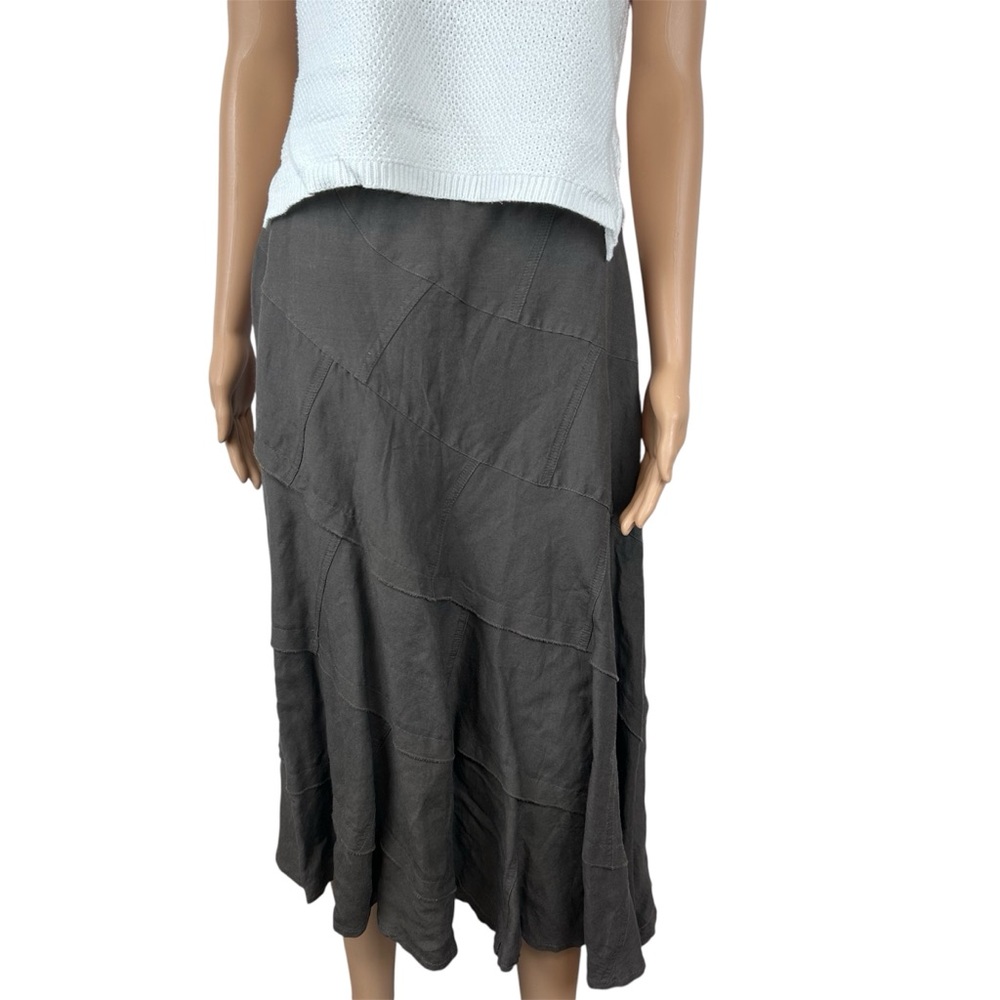 Sandro linen blend patchwork asymmetrical brown midi skirt Lagen Look Size 6 - Picture 2 of 12